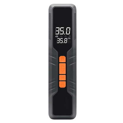 Cordless portable tire inflator with dual digital display and orange control buttons