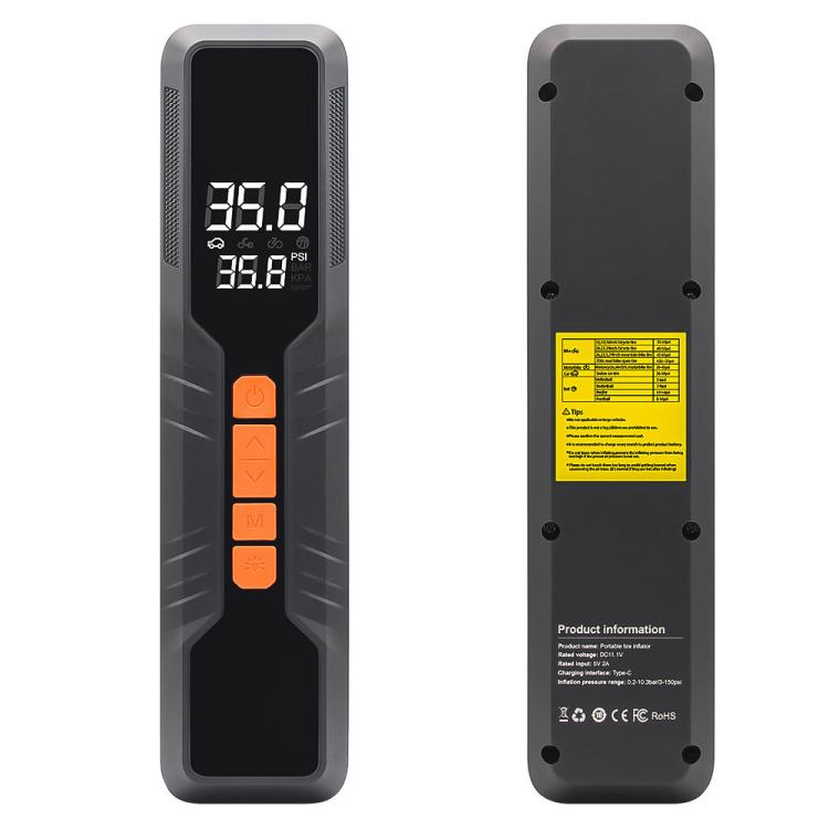 Cordless portable tire inflator rear panel with safety label and screw holes