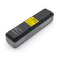 Cordless portable tire inflator underside with yellow warning label and vent openings