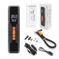 Cordless tire inflator kit including air pump, hoses, nozzles, and power cables