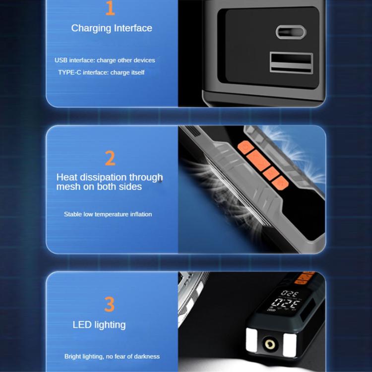 Inflator base showing USB-C charging port and LED light near the power area
