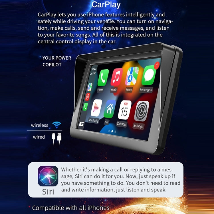 Wireless CarPlay MP5 receiver with colorful home screen and built-in display