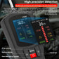 Brake fluid moisture tester display showing percentage bars and menu/power controls