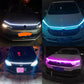 Car LED DRL strip, blue and purple front light glow shown in panels