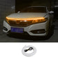 Car LED daytime running light strip kit with amber glow across the front headlight bar