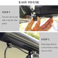 Black S-hook awning clip installed on RV canopy rail