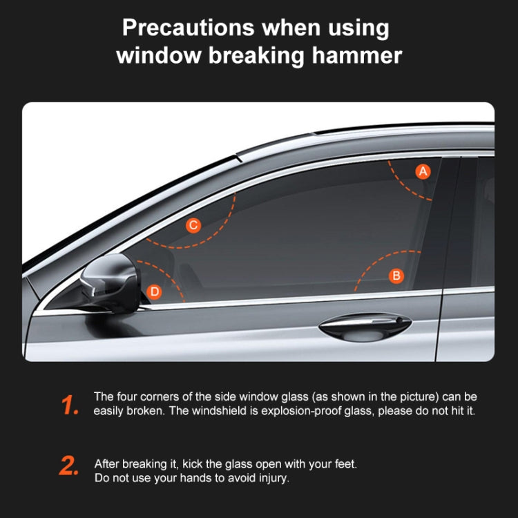 Car window safety guide graphic with dashed impact zones and handgrip area