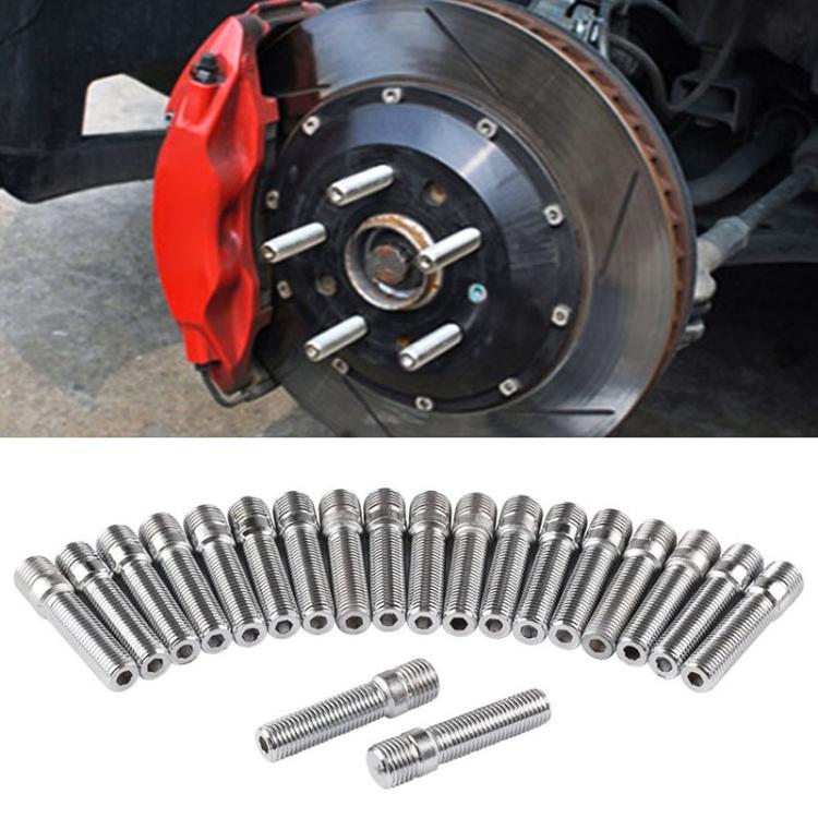 Chrome wheel stud extension adapter bolts set, shown with car wheel hub
