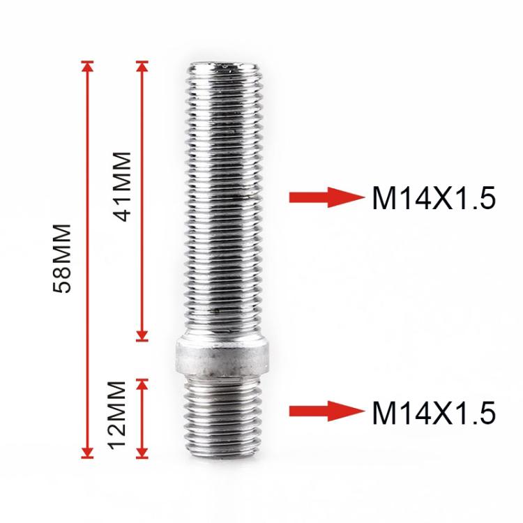 Threaded wheel stud adapter, M14x1.5, 5.8cm length, 12mm underhead