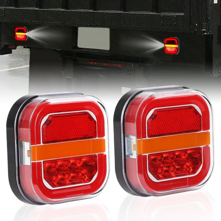 Square trailer taillights pair with red top lens, red LED section, amber middle stripe, chrome trim