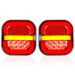 Square trailer taillights pair with red outer frames, amber strip, and red LED light bars