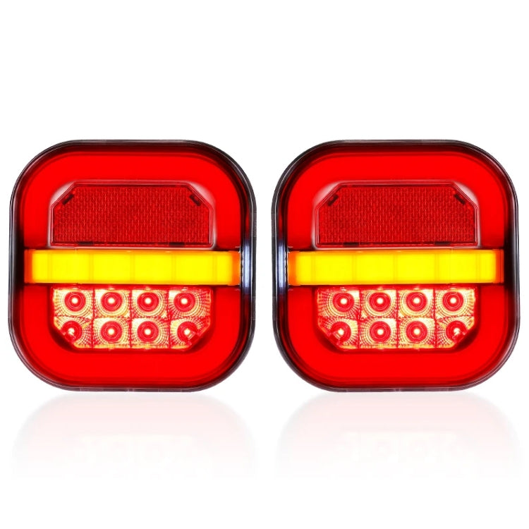 Square trailer taillights pair with red outer frames, amber strip, and red LED light bars
