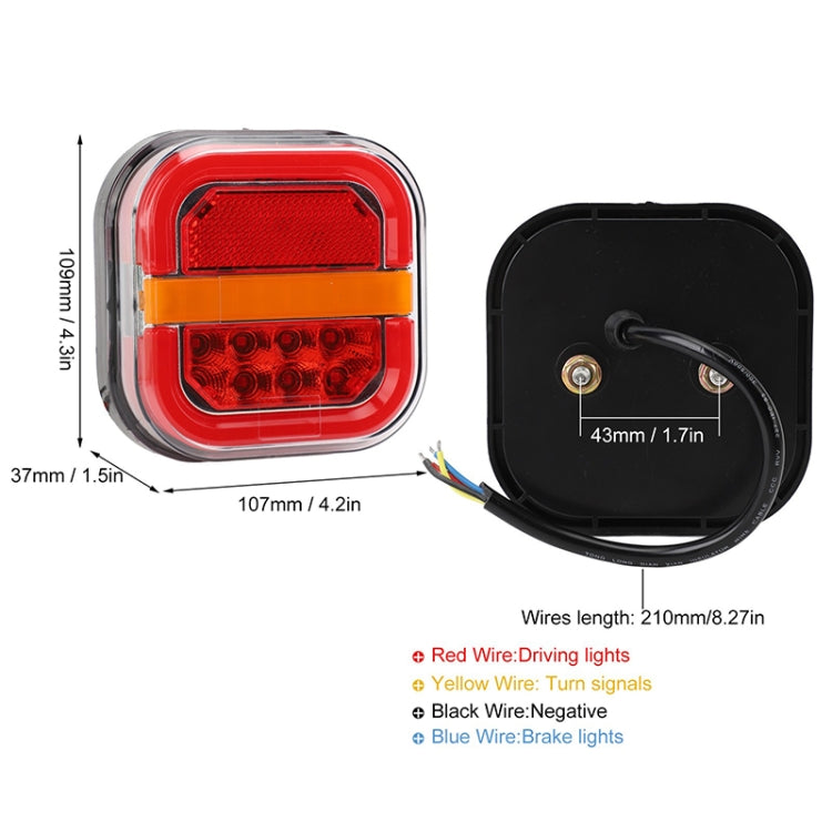 Square trailer taillight with red lens and amber strip, plus round-back wiring connection