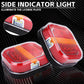 Square trailer taillight with red lens, amber middle panel, and visible internal LED modules