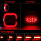 Square trailer taillight showing different light modes: driving, brake red glow, and turn-signal amber