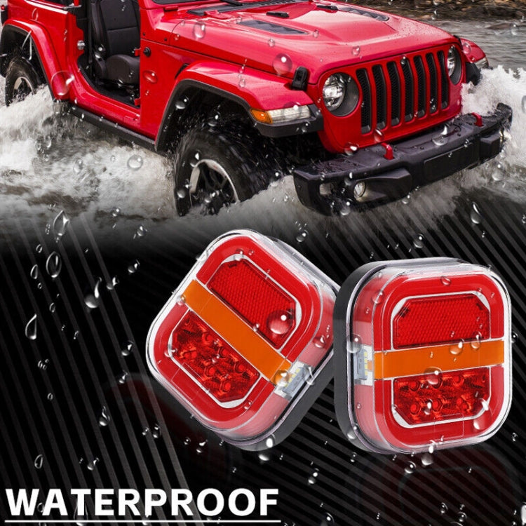 Pair of square trailer taillights with red lens and amber middle stripe, weatherproof clear housing