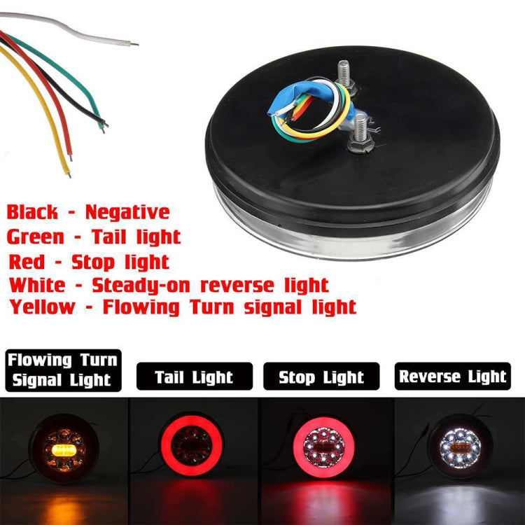 Black round LED taillight base with wiring pigtail and multi-color connector.