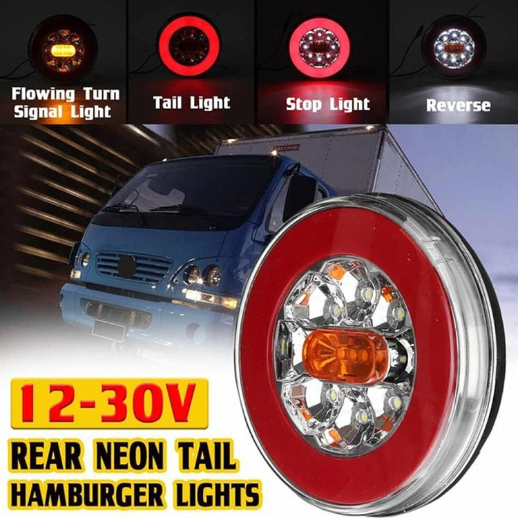 Red LED rear taillight with chrome rim and amber bulb center.