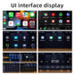 4-inch touchscreen car MP5 player UI screens showing radio, phone, and settings