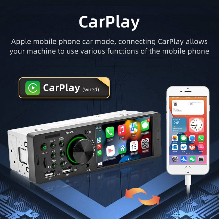 Car MP5 player stereo displaying CarPlay wired setup with connected phone preview