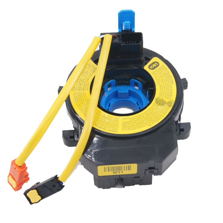 Clock spring spiral cable assembly with yellow leads and blue center ring