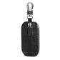 Black litchi-texture leather key pouch with zipper and swivel keyring loop