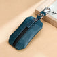 Teal litchi-texture zippered car key pouch with metal keyring and clasp