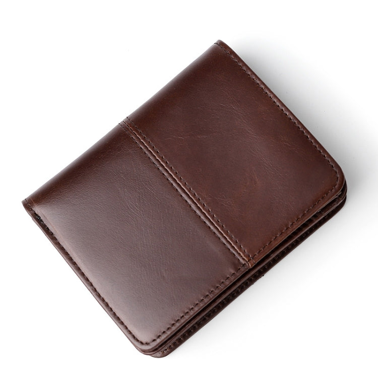 RFID leather wallet, medium brown, slim foldover design with top snap button