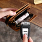 RFID leather wallet with zipper coin pocket and card slots, brown leather