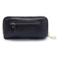 Black genuine leather zip wallet with gold-tone zipper pull and back top seam