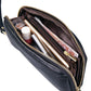 Black genuine leather zip wallet open to show interior card and slip pockets