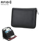 Black genuine leather zip card wallet with stitched edge and silver metal zipper pull
