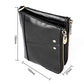 Black leather zip wallet with dimensioned layout, front close-up