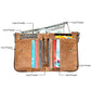 Brown leather multi-slot wallet open, card pockets and coin pocket shown