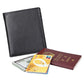 Black leather passport wallet with card slots and compartments for cards and passport
