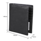 Black leather passport wallet shown with size dimensions and card holder section