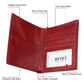 Red leather wallet interior with RFID card window, four card slots, hidden pockets