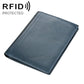 Blue leather passport wallet with RFID card protection, slim folded design