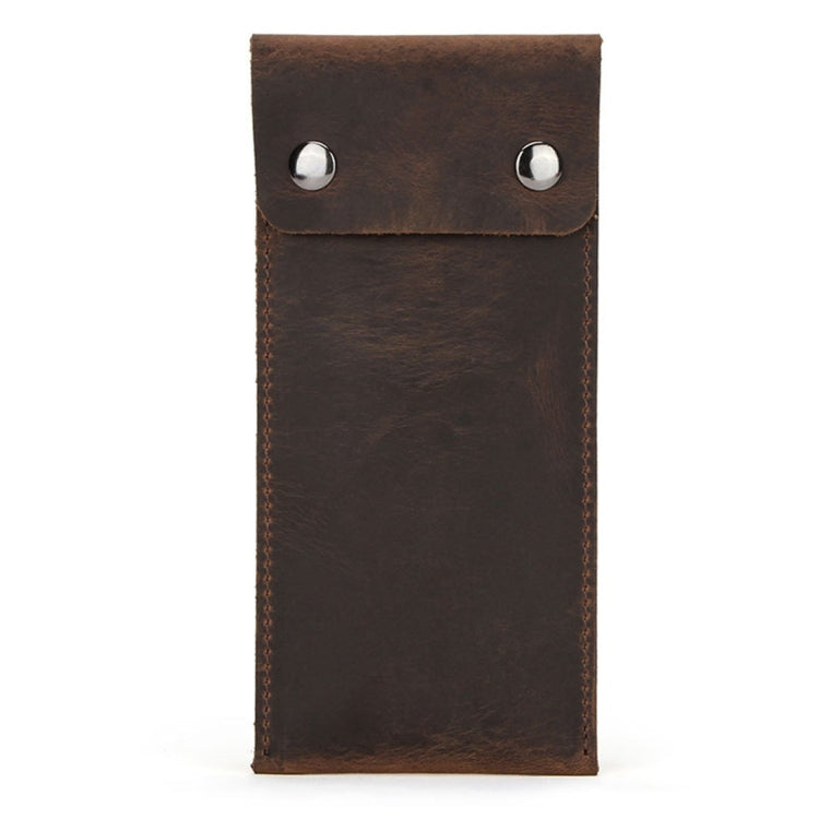 Coffee-brown crazy horse leather watch protective case with snap button and stitching