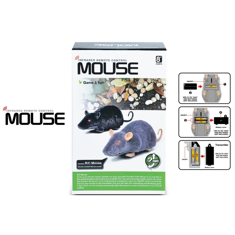Retail box for infrared RC mouse toy with two plush mice shown