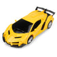 Yellow sports toy car with black windshield, silver wheels, and rear spoiler
