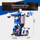 Police-themed white and blue deforming toy car with exposed robot legs