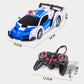 Police-themed white and blue deforming toy car with handheld remote controller