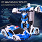 Blue and white police transforming robot car with attached remote-control vehicle
