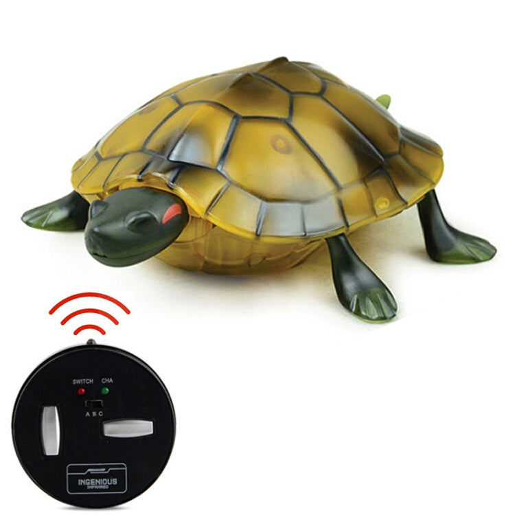 Green infrared tortoise toy with red IR signal icon and infrared controller below.