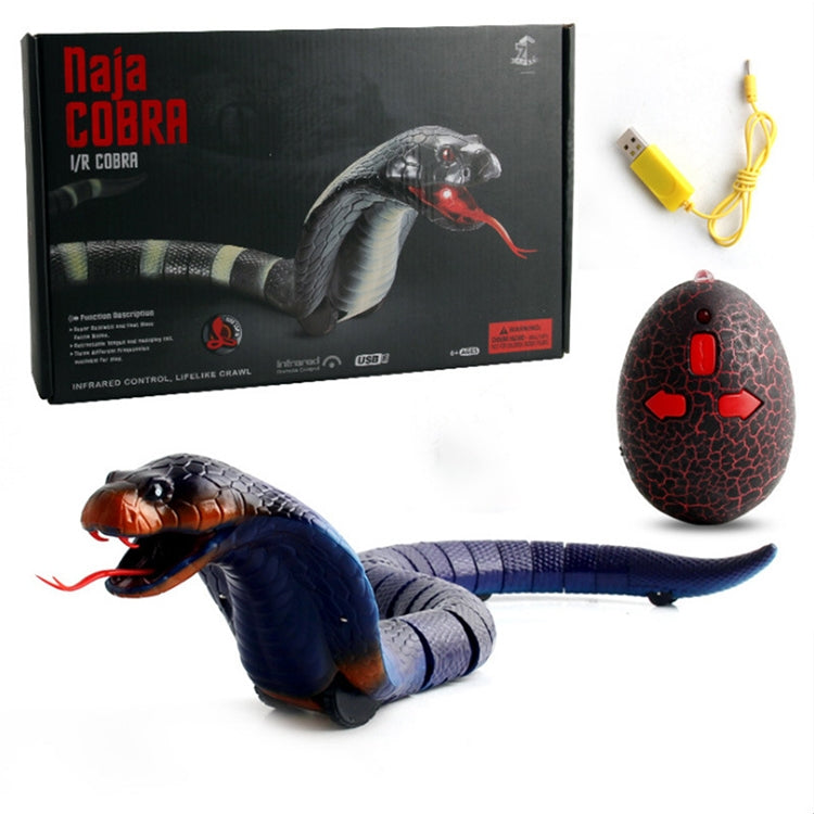Remote-controlled cobra toy with blue body plus textured red remote egg controller