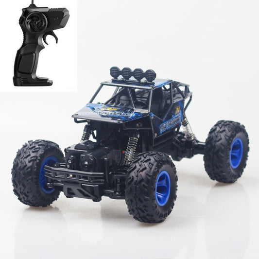 Blue 1:16 RC climbing car with remote controller and large knobby tires