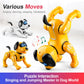 Yellow and white remote robot dog toy showing multiple action poses
