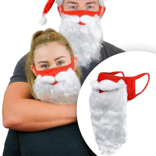 Santa beard cotton face mask with red frame and white faux-fur beard