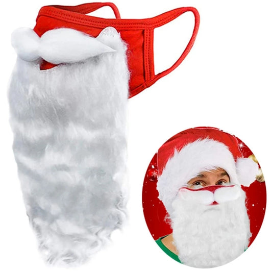 Santa beard face mask with red trim and white faux-fur beard